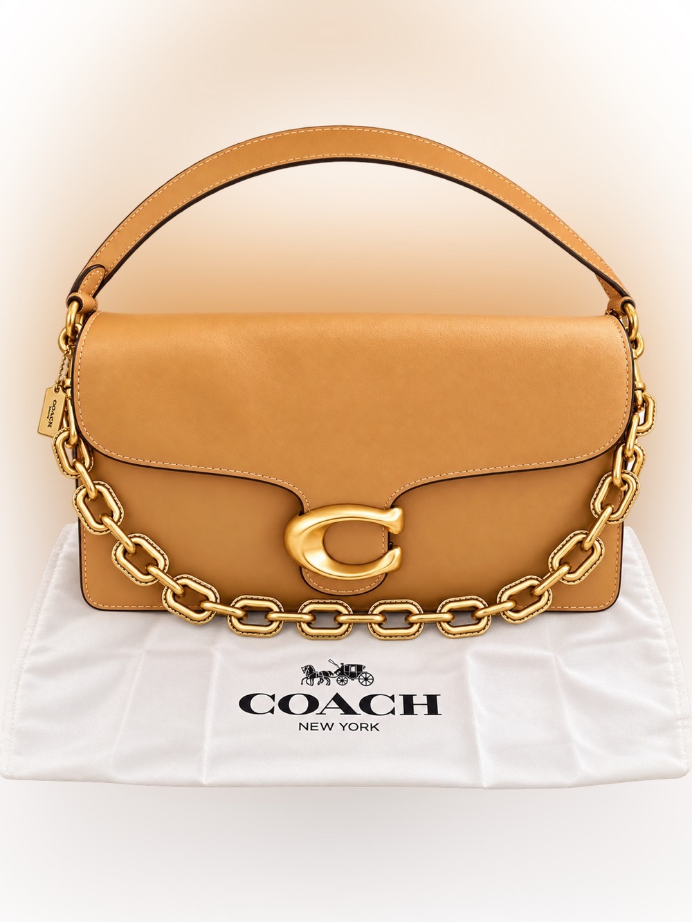 Coach Tabby Shoulder Bag in Saddle Tan with Gold Chain-Medium Size